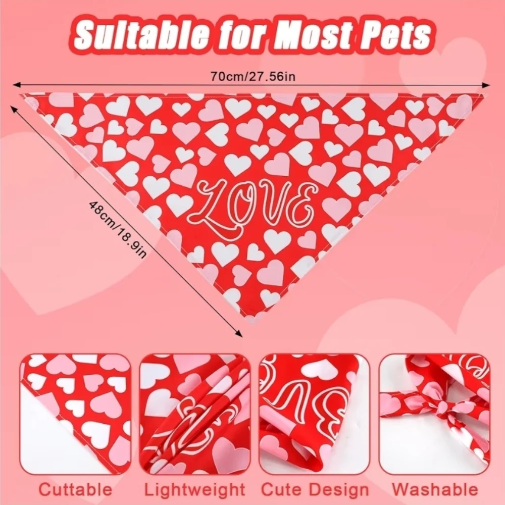 Peutier NWOT 4 Pack Valentine's Day Themed Pet Dog Bandanas- One Size